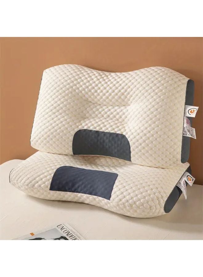 White Ergonomic Neck Pillow 2pcs Adjustable Contour Support Removable Cover Machine Washable - Image 1